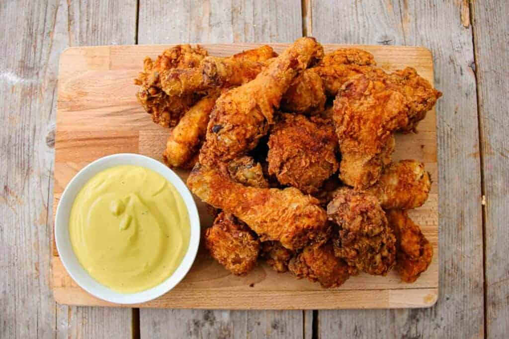 Crispy buttermilk fried chicken with spicy may