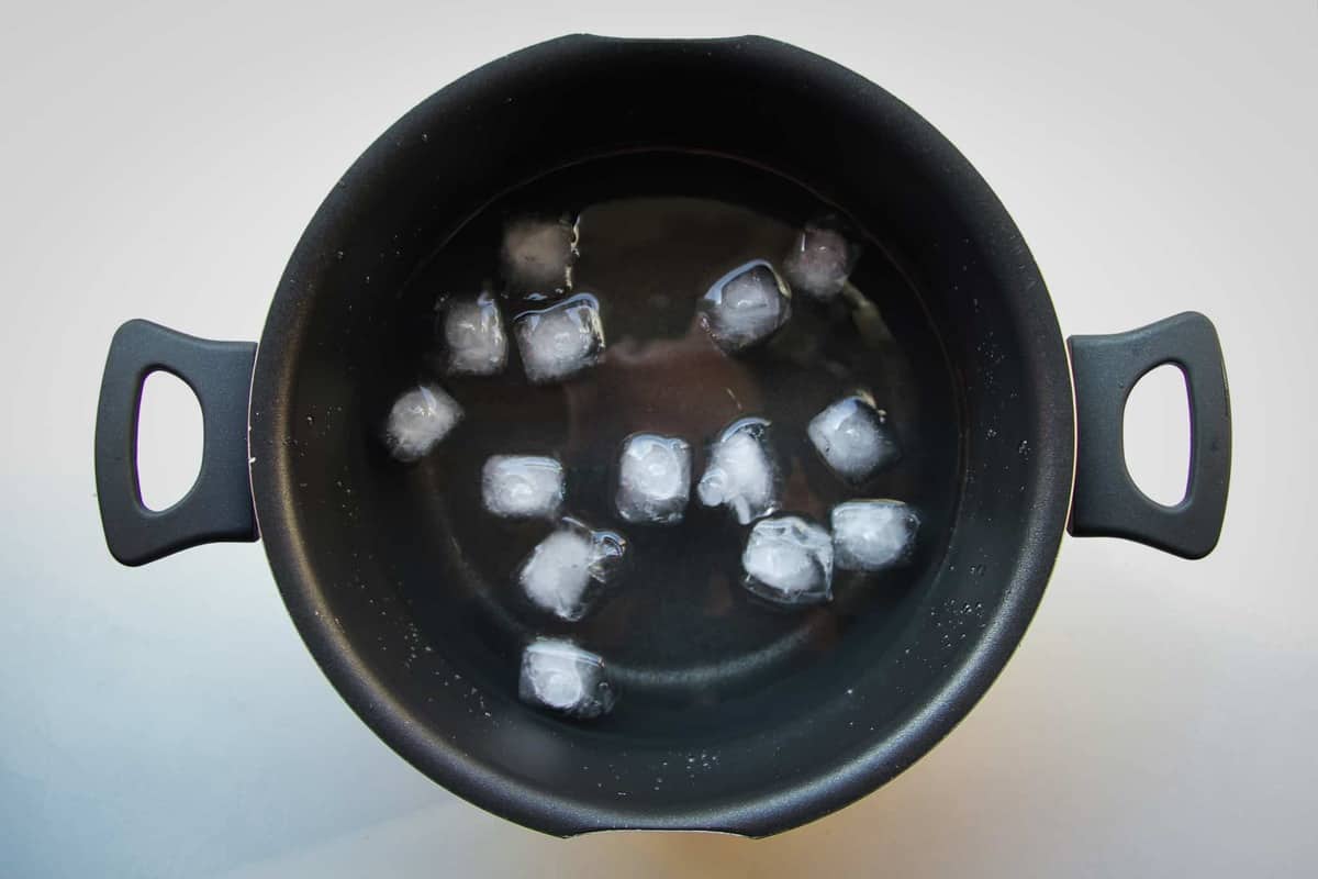 A large pot full of ice water