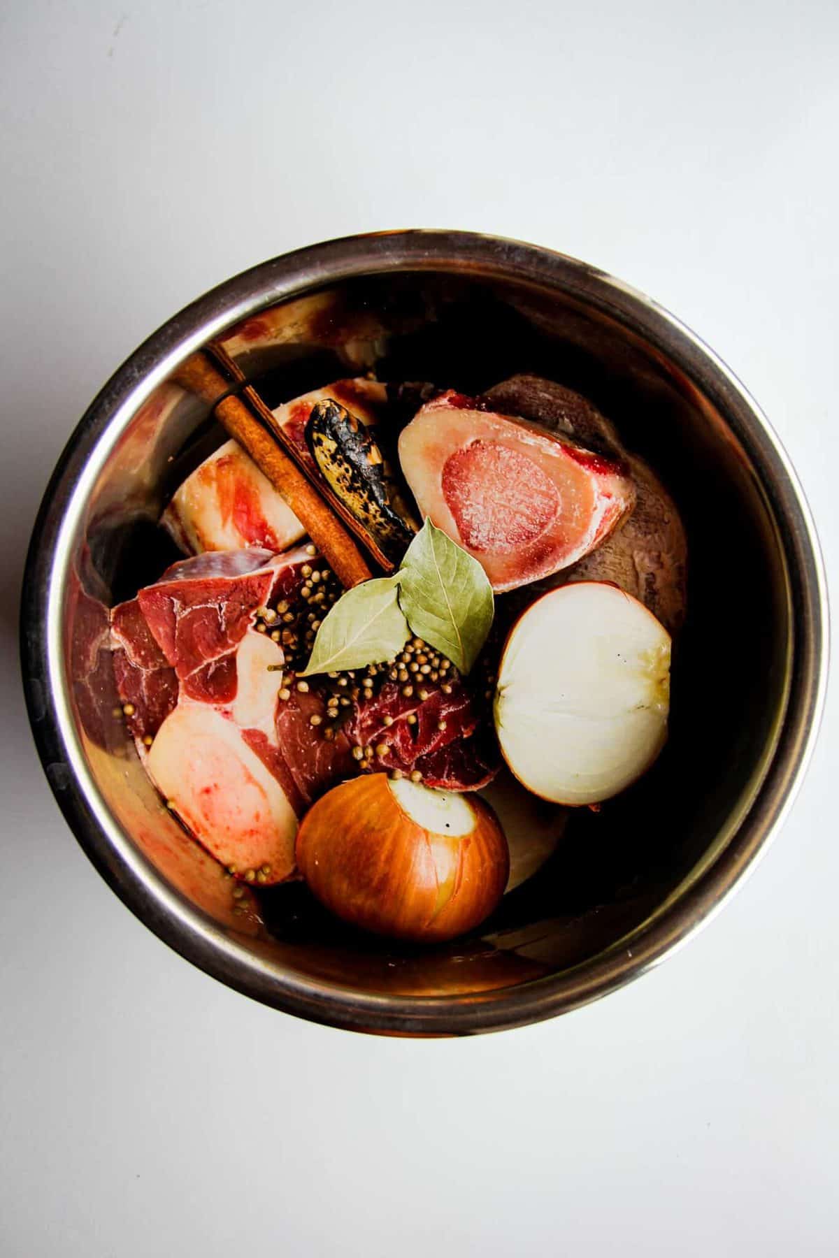 All the ingredients ready for the pho stock in the instant pot.