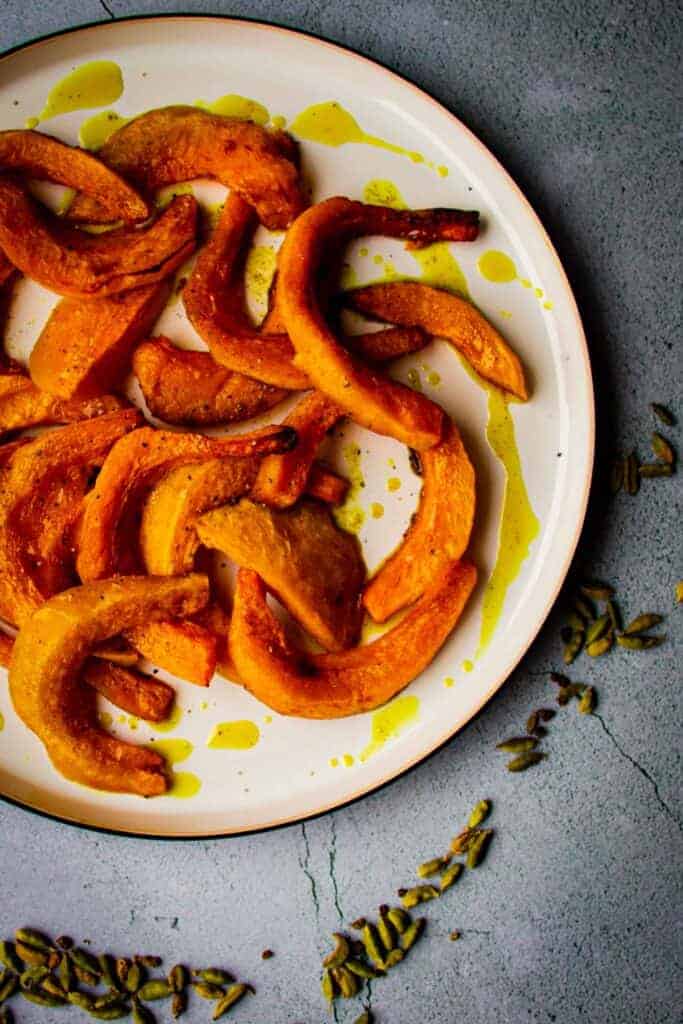 Roasted Kabocha Squash on plate.