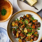 Sauteed chestnut mushrooms with butter, parsley, garlic and lemon.