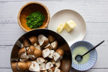 All of the ingredients ready to go for cooking the mushrooms.
