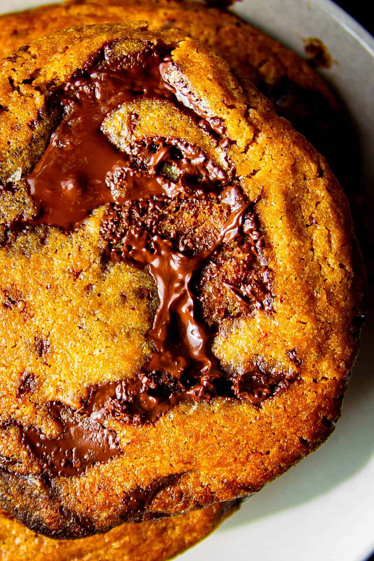 A close up of my ultimate chocolate chip cookies.