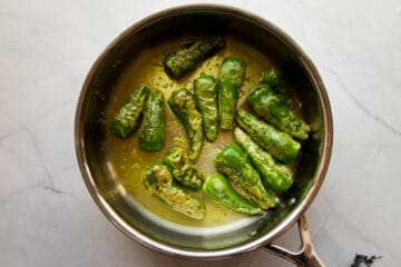 The padron peppers with the ginger garlic and lime zest mixture.