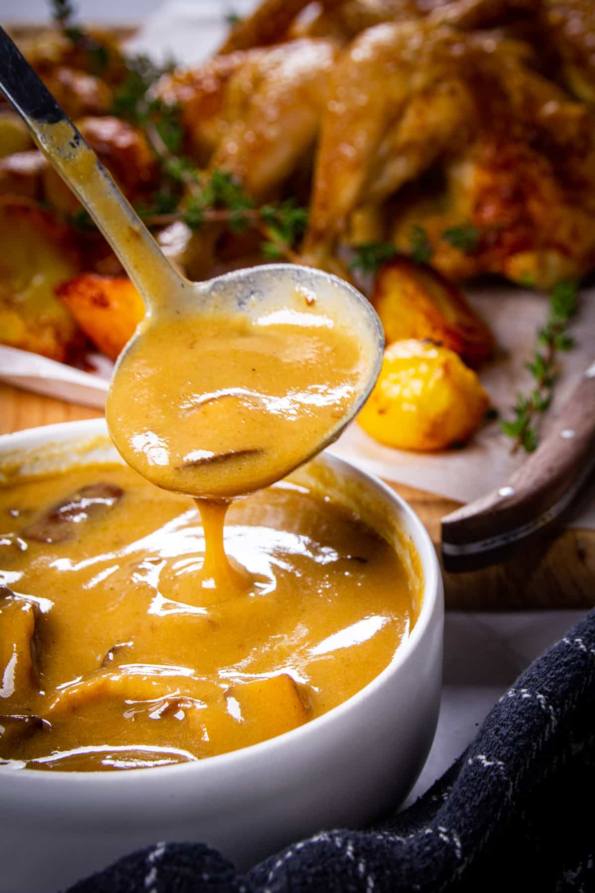 A close up of the mushroom gravy.