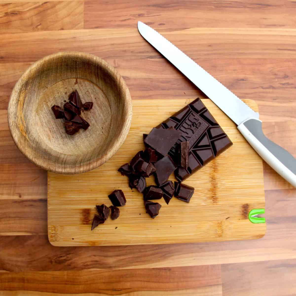 Chopping the chocolate