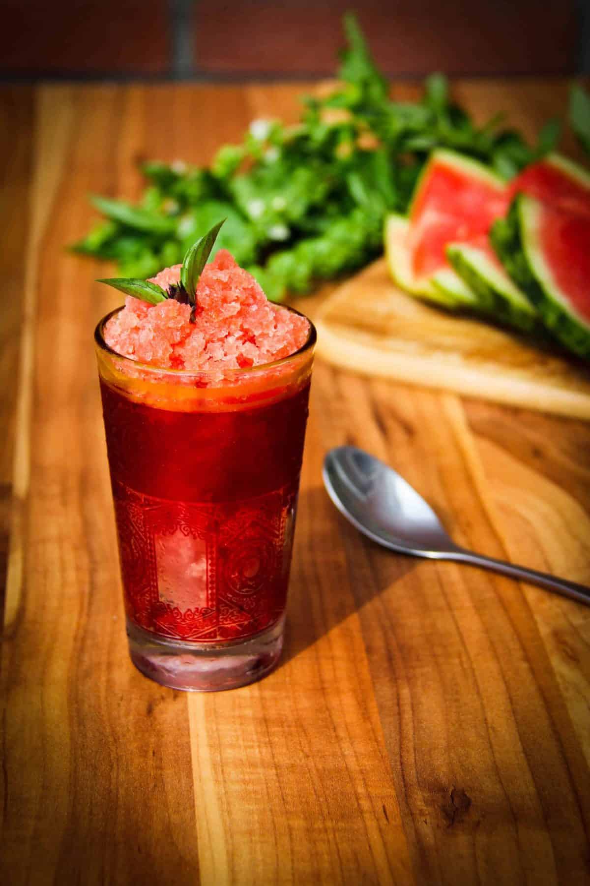 Vodka Watermelon Basil Granita Braised Deglazed