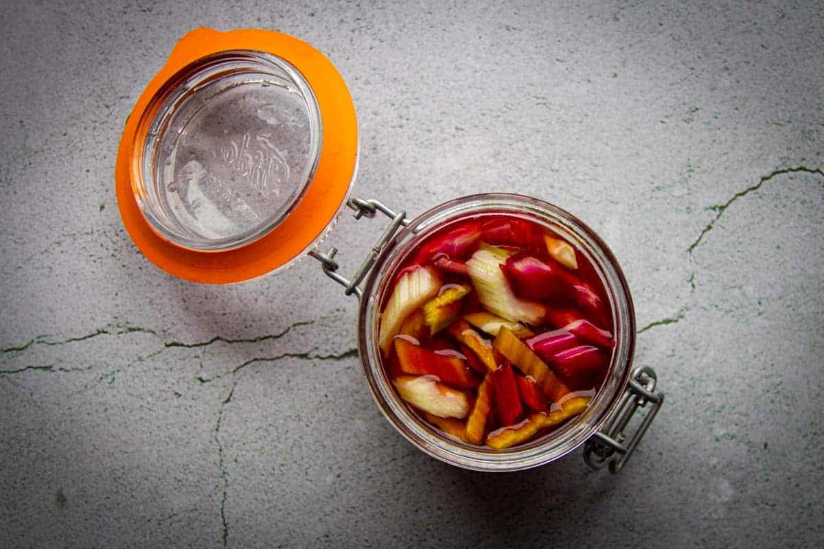 The pickled chard stems in a little mason jar.
