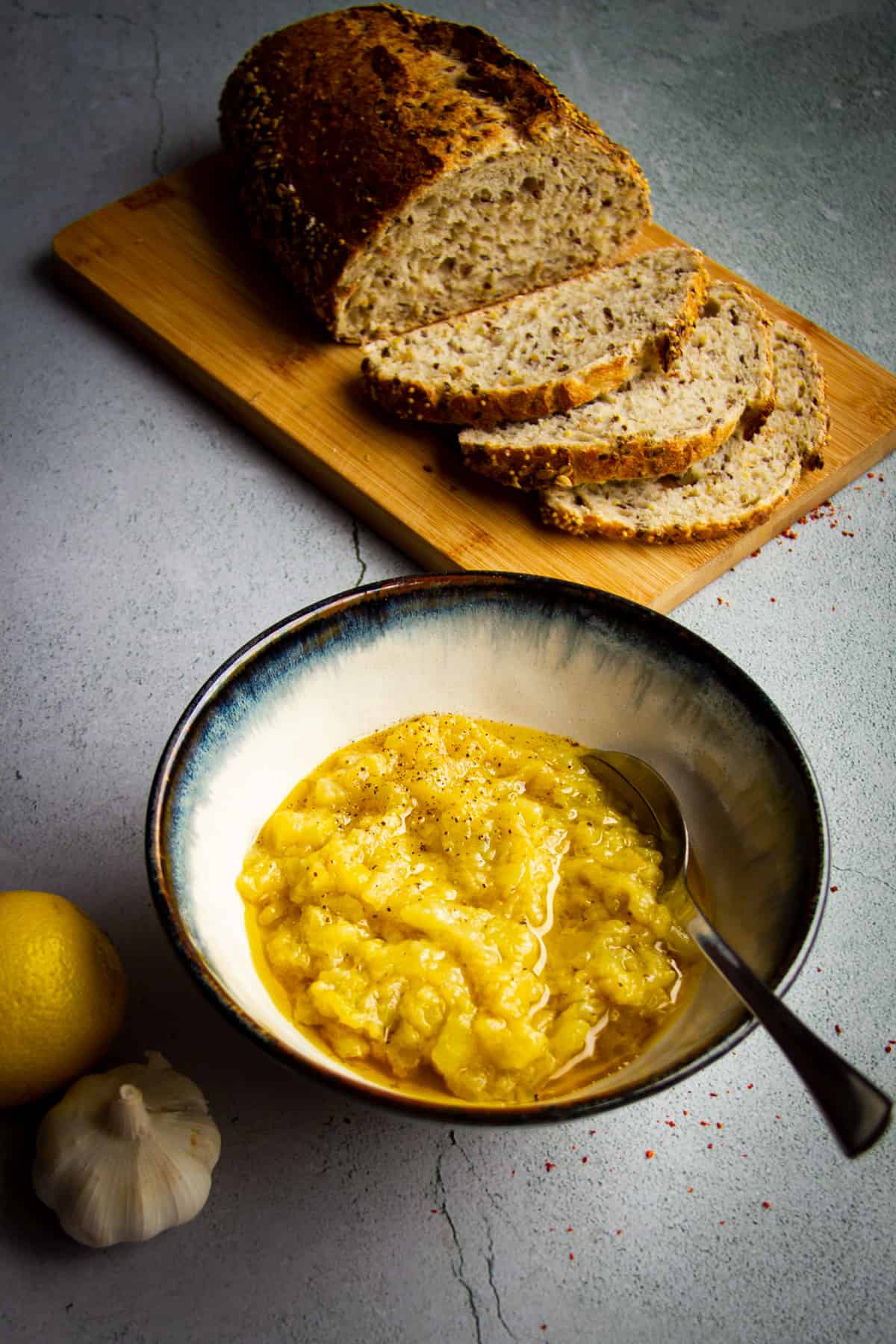 Zucchini dip with multigrain toast on the side.