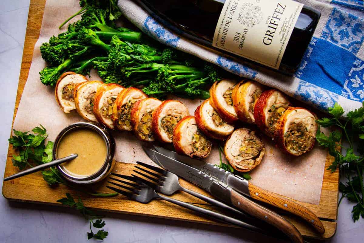 Stuffed Chicken Leg with Bacon, Porcini, Walnuts and Date Sauce