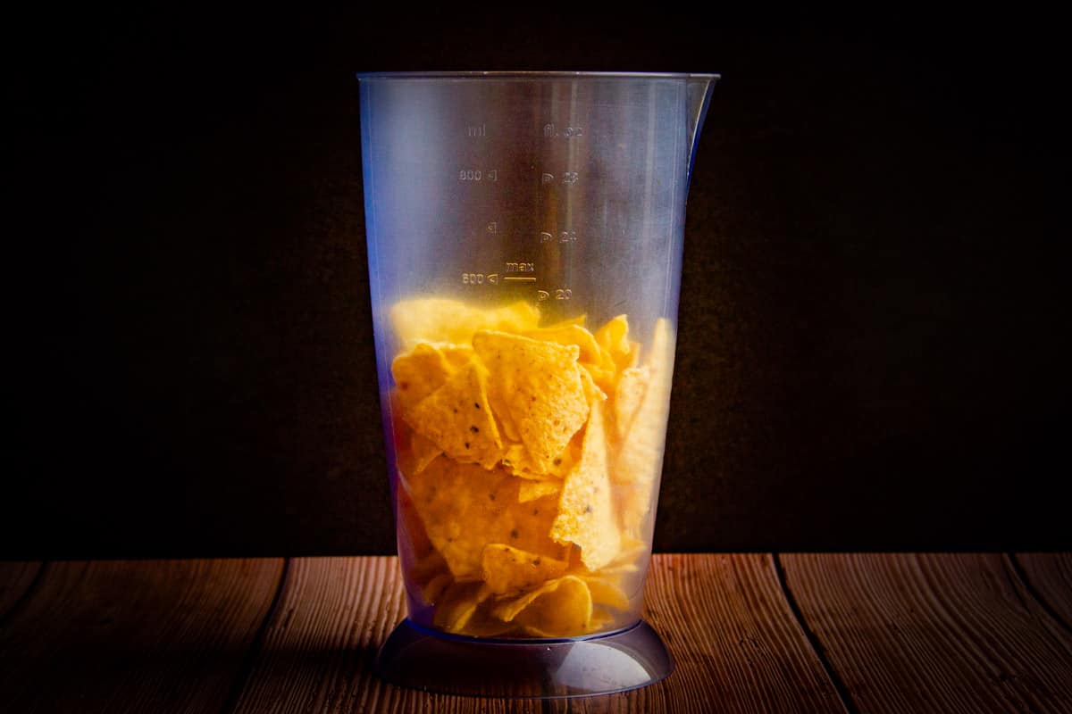 The tortilla chips ready to be blended.