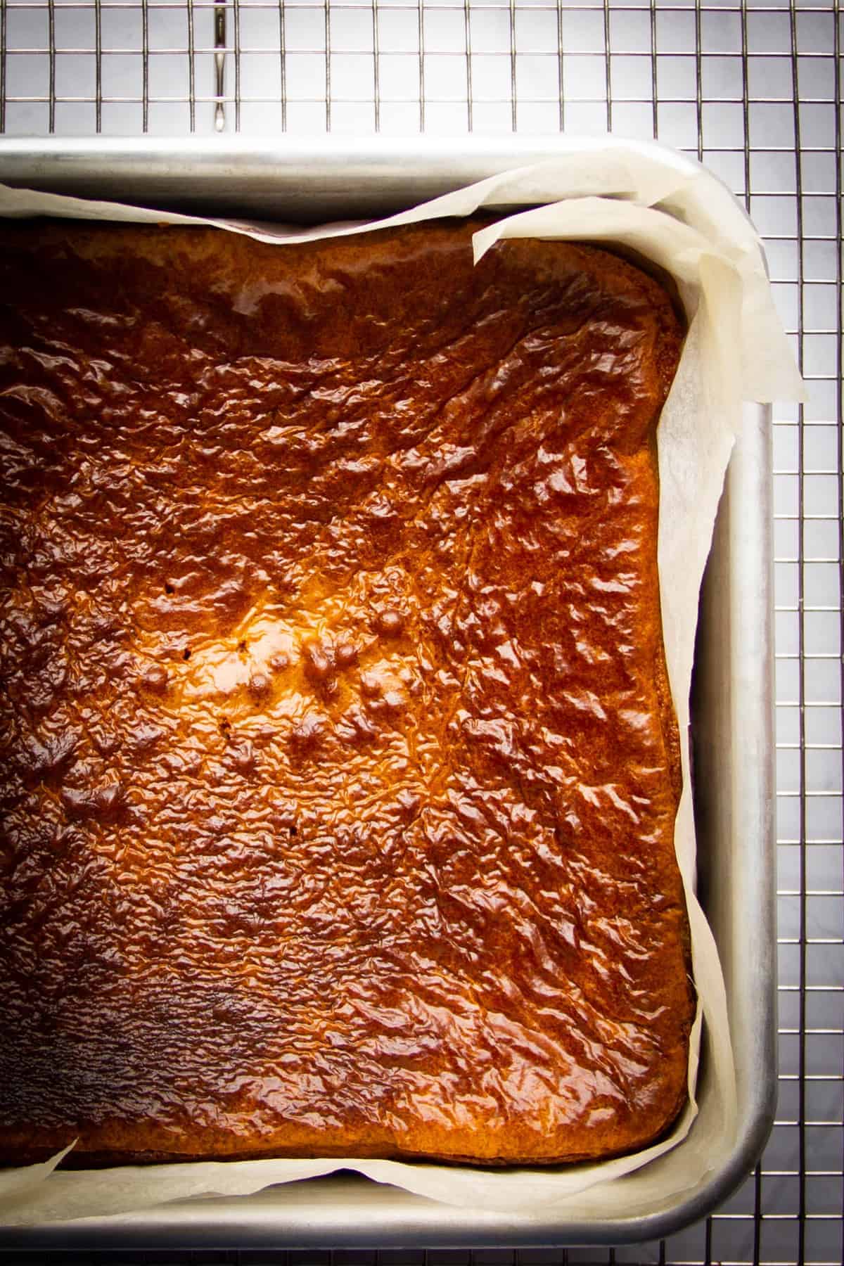 Vanilla brownies ready in a baking dish