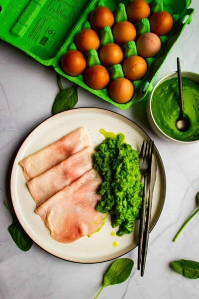 A Green Eggs and Ham Recipe with Spinach Purée