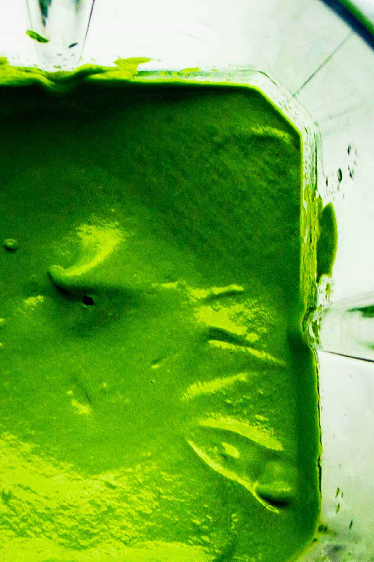 A bright green spinach puree for the green eggs and ham.