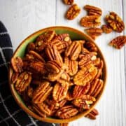 Toasted pecans in a bowl.