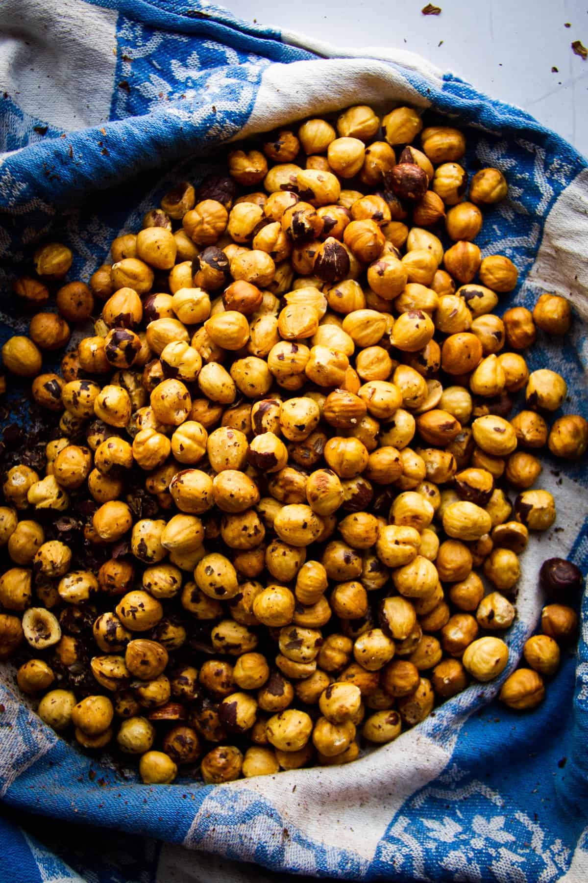 roasted-hazelnuts-in-a-blue-cloth