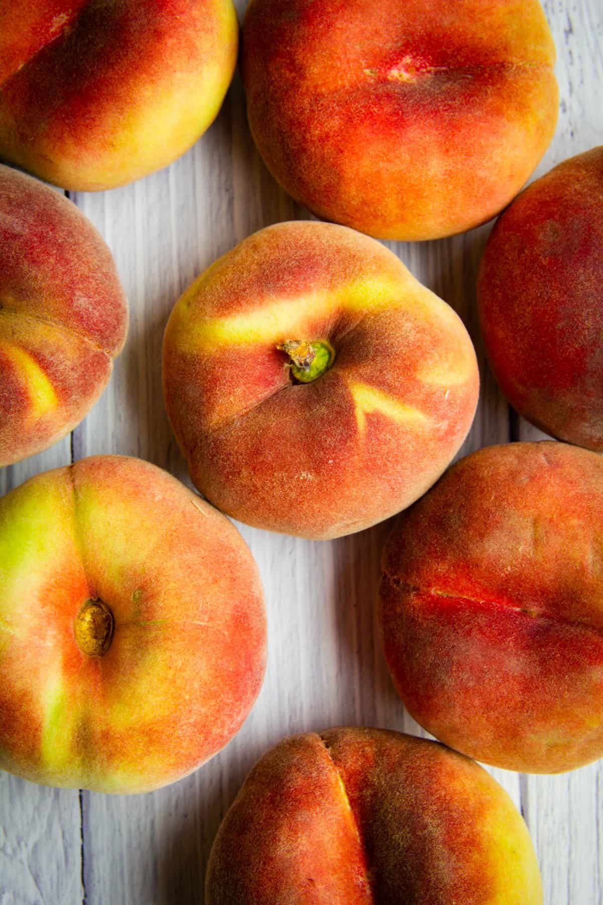 A close up of donut peaches for the white peach puree.