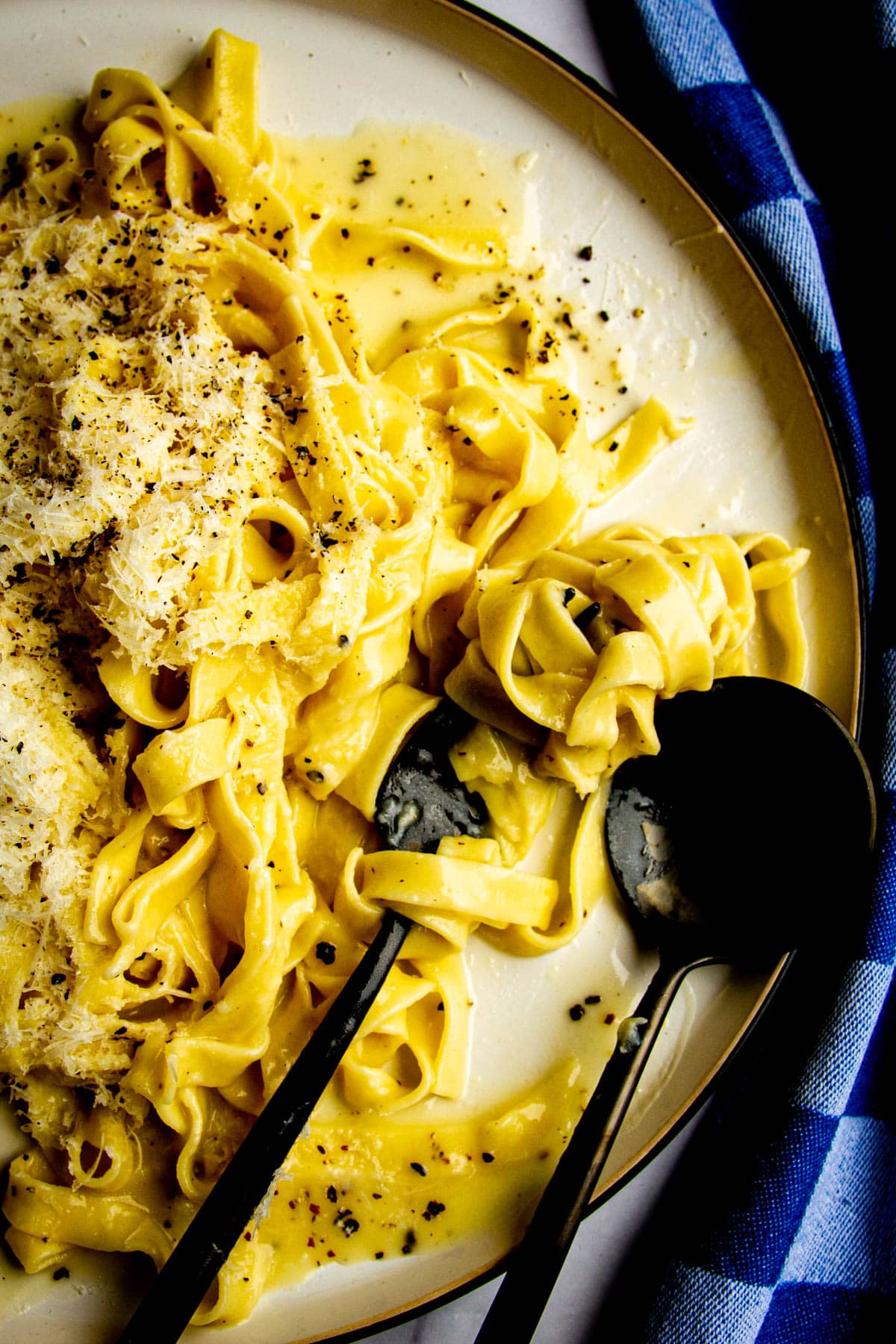 A close up of the tagliatelle pasta.