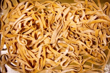 The keto pasta lying on a tray.