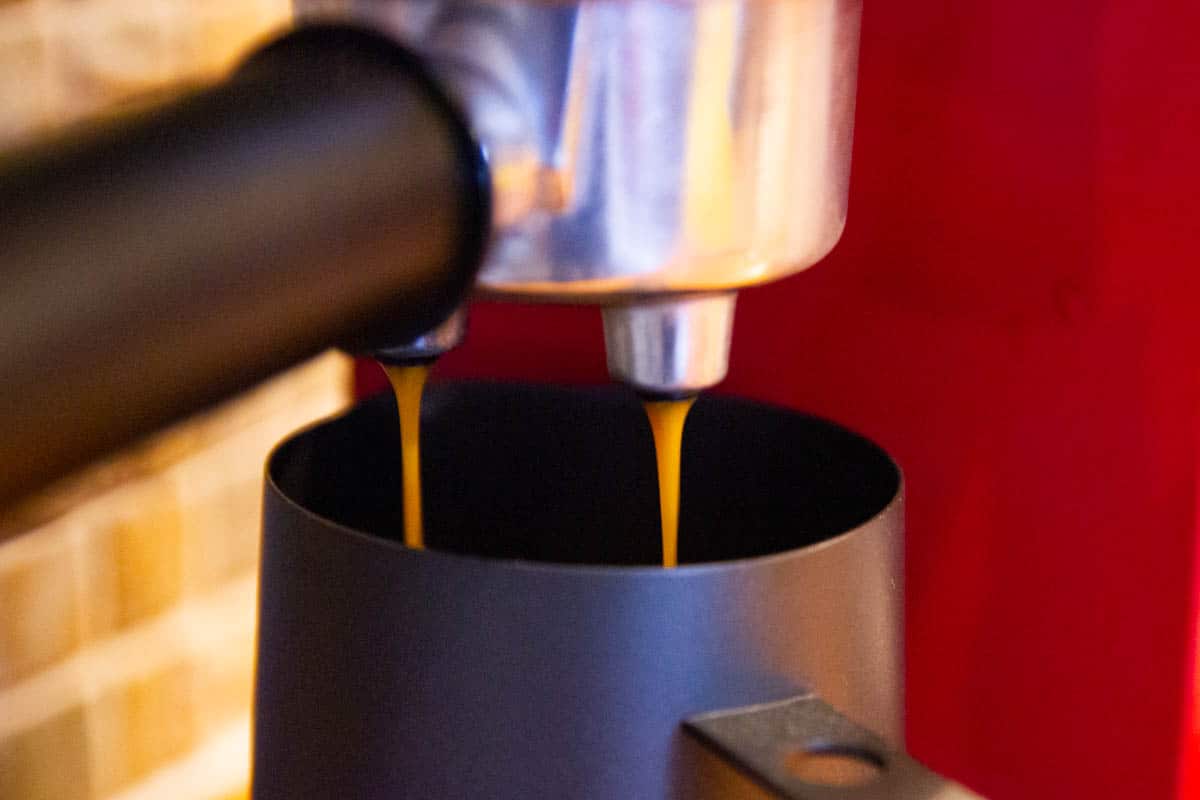 Brewing the espresso.
