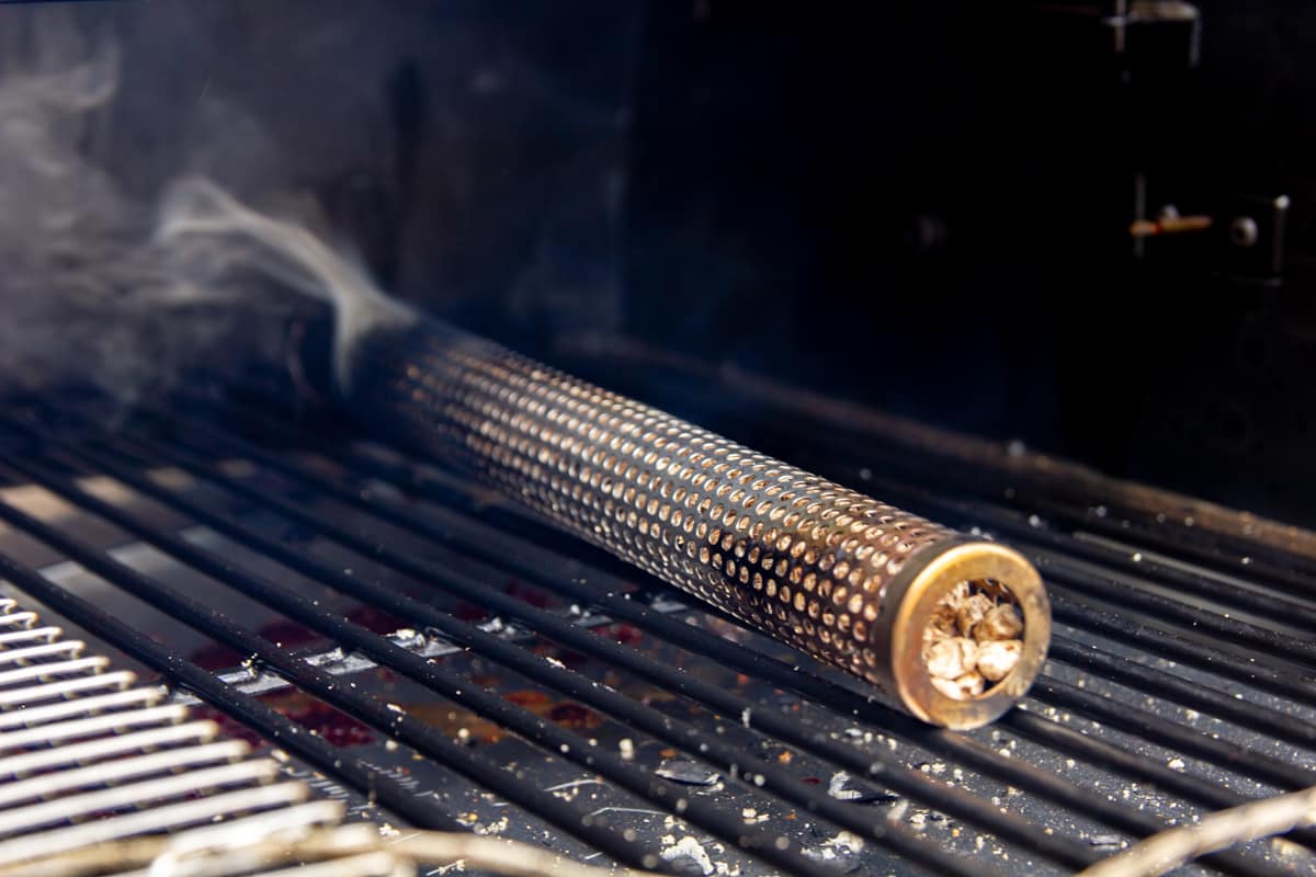 The smoking tube on the smoker.