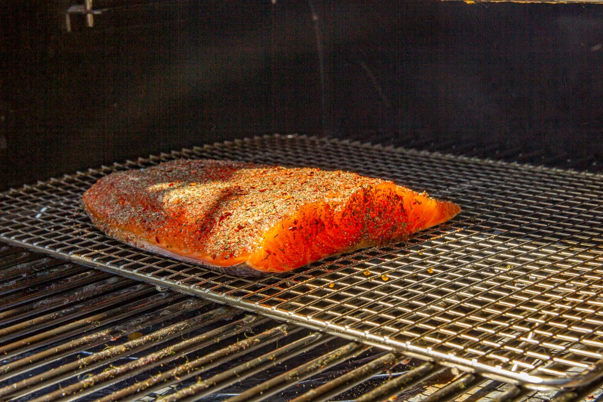 A salmon filet on the traeger.