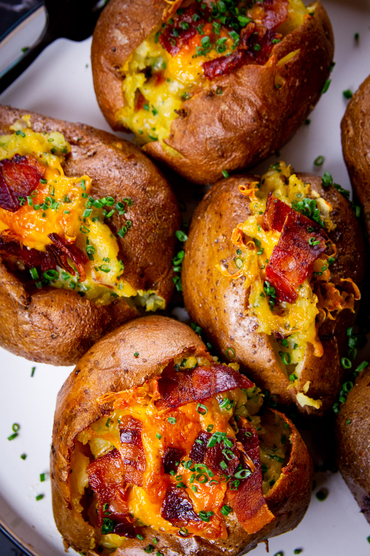 Traeger smoked baked potatoes on a plate.