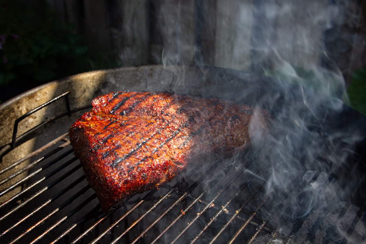 Smoked tri tip finishing on the weber grill.