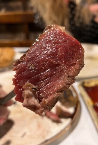 A close up shot of the famous beef steak at Casa Julian's in Spain.